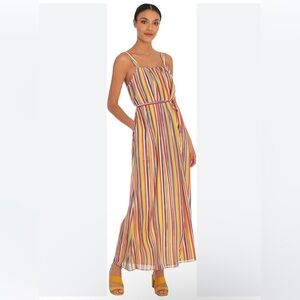 Maggy London Striped Sleeveless Maxi Dress in Yellow, Red, Blue